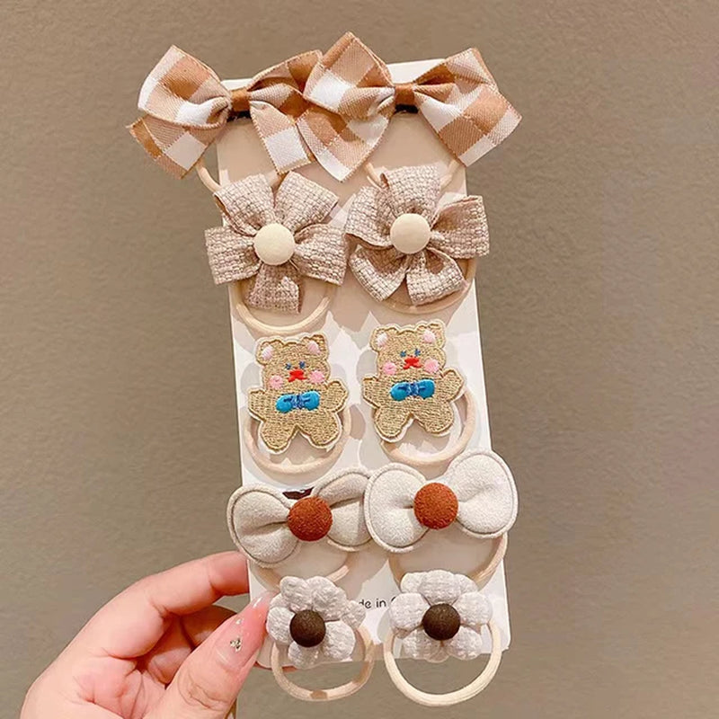 10Pcs/Set Baby Cartoon Hair Band Girls Cute Bow Hair Ties Princess Elastic Rubber Bands Headbands Kids Hair Accessories