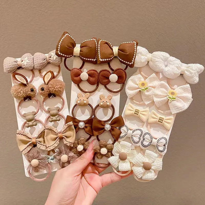 10Pcs/Set Baby Cartoon Hair Band Girls Cute Bow Hair Ties Princess Elastic Rubber Bands Headbands Kids Hair Accessories