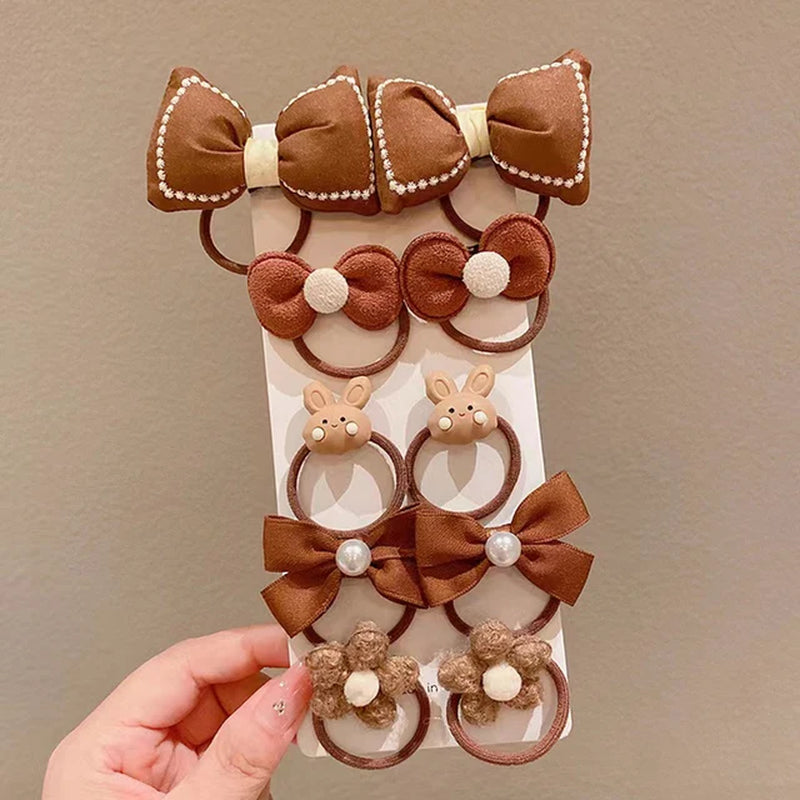 10Pcs/Set Baby Cartoon Hair Band Girls Cute Bow Hair Ties Princess Elastic Rubber Bands Headbands Kids Hair Accessories