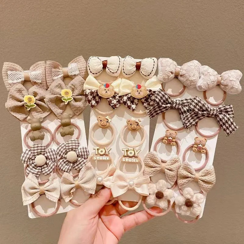 10Pcs/Set Baby Cartoon Hair Band Girls Cute Bow Hair Ties Princess Elastic Rubber Bands Headbands Kids Hair Accessories