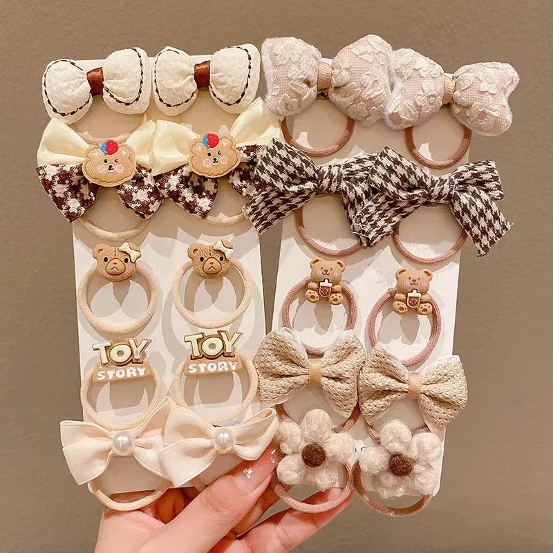 10Pcs/Set Baby Cartoon Hair Band Girls Cute Bow Hair Ties Princess Elastic Rubber Bands Headbands Kids Hair Accessories