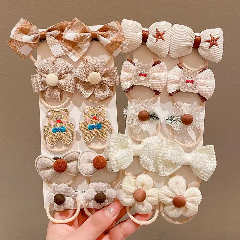 10Pcs/Set Baby Cartoon Hair Band Girls Cute Bow Hair Ties Princess Elastic Rubber Bands Headbands Kids Hair Accessories