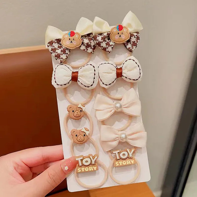 10Pcs/Set Baby Cartoon Hair Band Girls Cute Bow Hair Ties Princess Elastic Rubber Bands Headbands Kids Hair Accessories