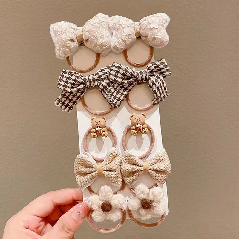 10Pcs/Set Baby Cartoon Hair Band Girls Cute Bow Hair Ties Princess Elastic Rubber Bands Headbands Kids Hair Accessories